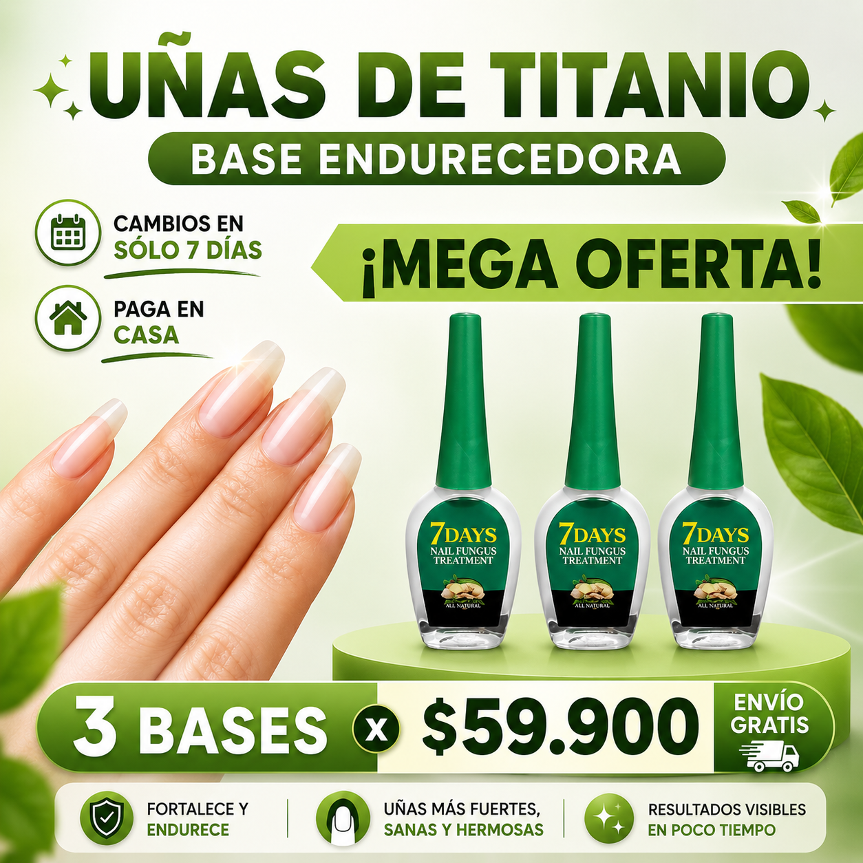 COMBO BASES ENDURECEDORA UÑAS DE TITANIO x 3