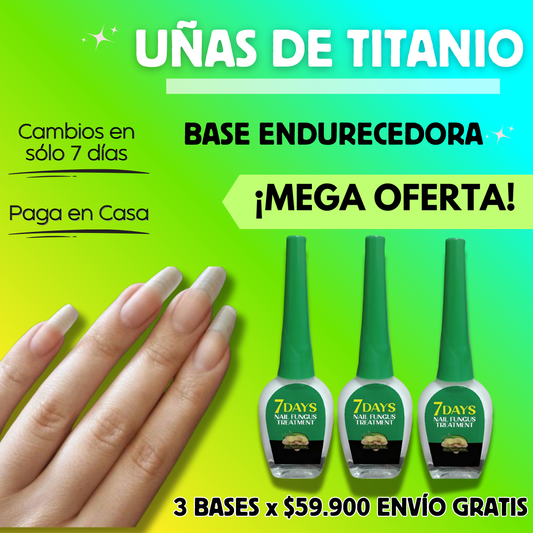 BASE ENDURECEDORA UÑAS DE TITANIO x 3